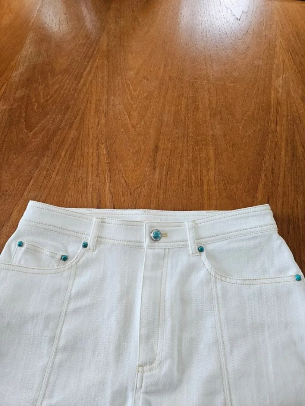 Cinq a Sept Turquoise Embellished Ceil Shorts Denim White 4 - Picture 4 of 12